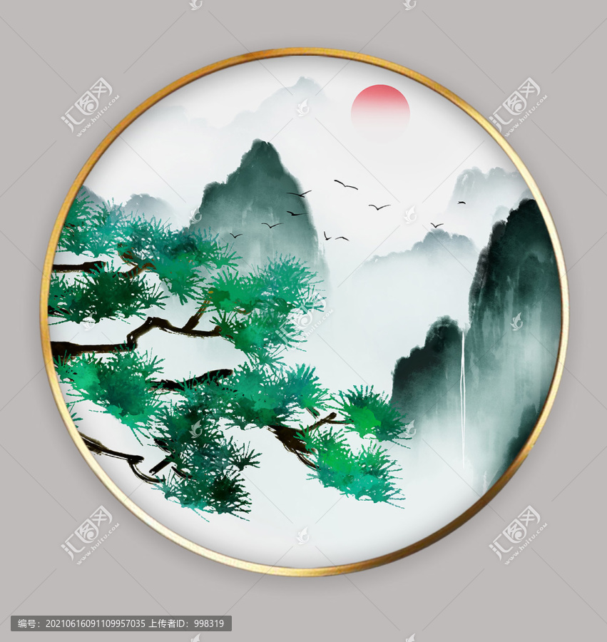 國畫水墨山水壁畫