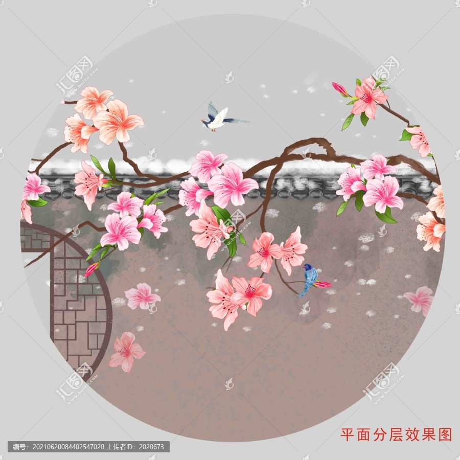 圓形工筆花鳥