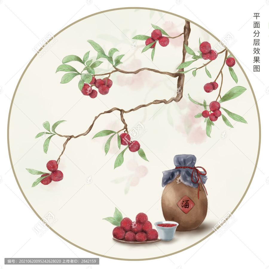 楊梅酒手繪插畫