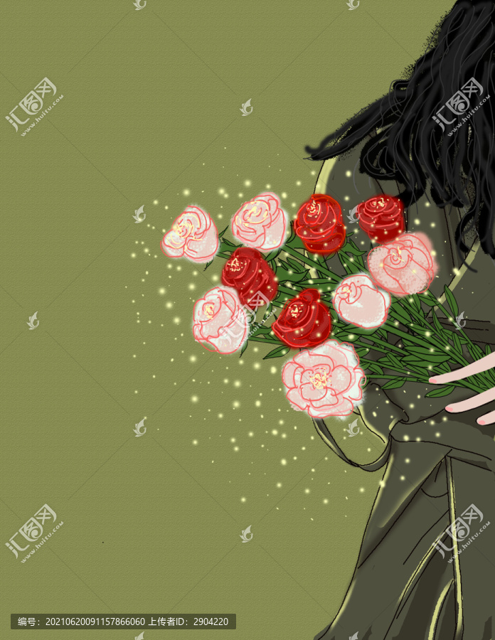 拿玫瑰花的人插畫
