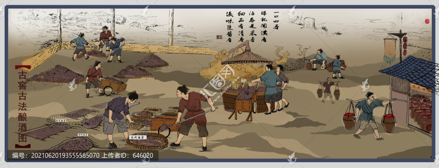 古法釀酒圖釀酒酒窖壁紙壁畫(huà)插畫(huà)
