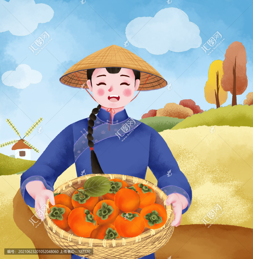 端著果實的女人半身插畫