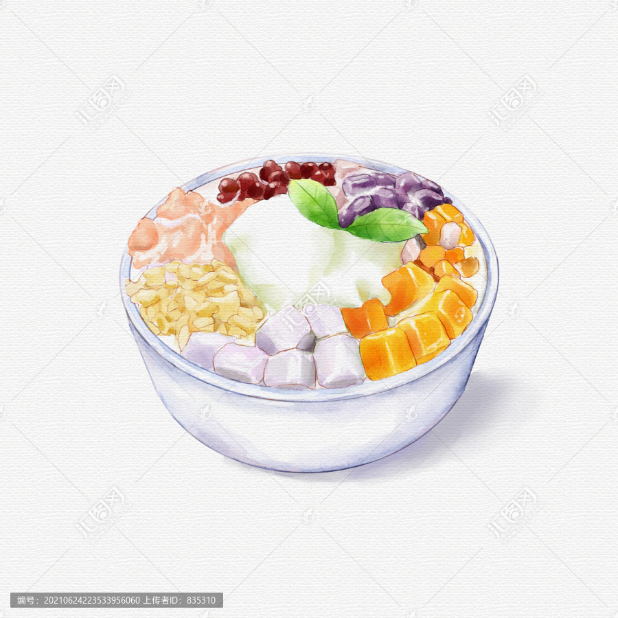 手繪夏日飲品美食燒仙草插畫