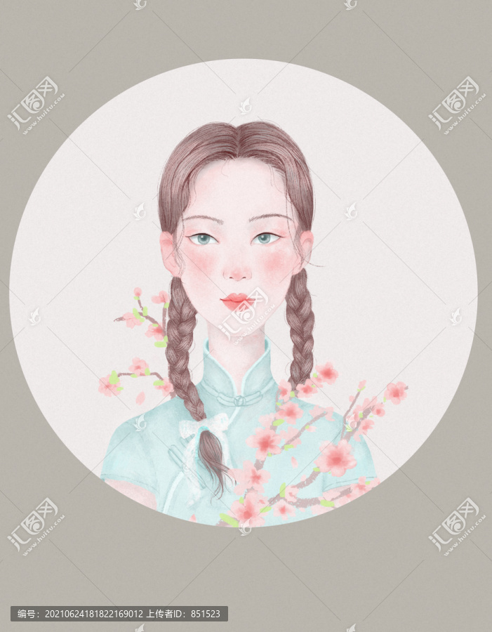 美少女动漫卡通古风头像插画