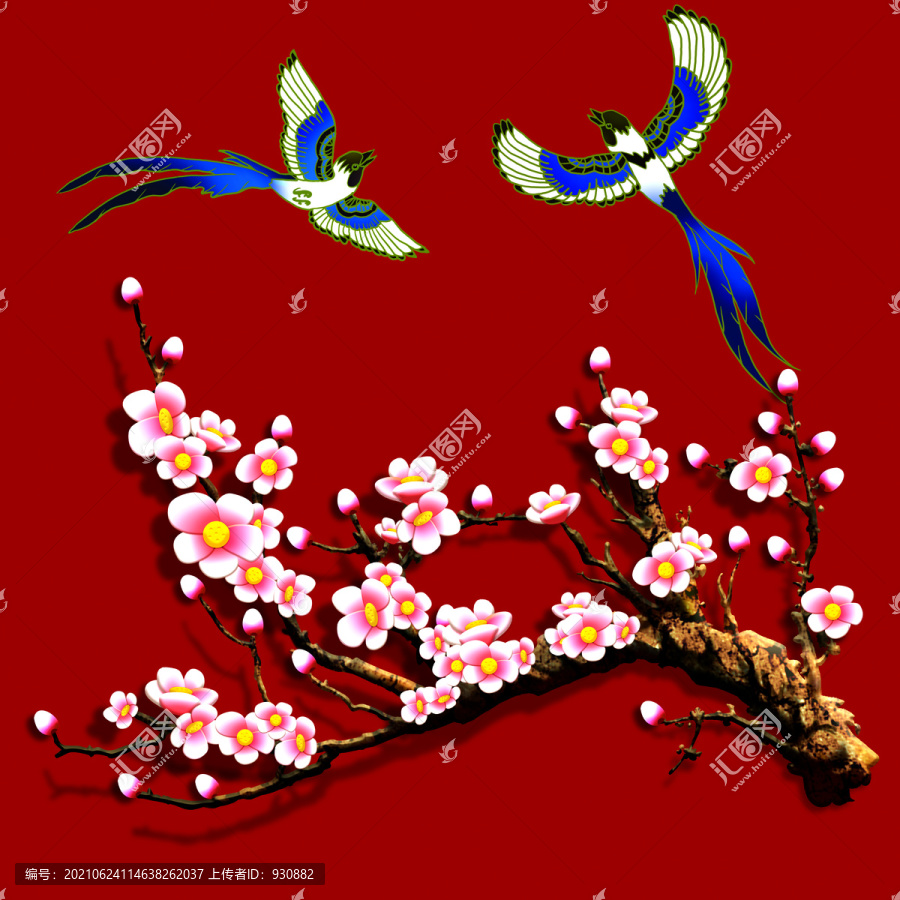 手繪梅花喜鵲