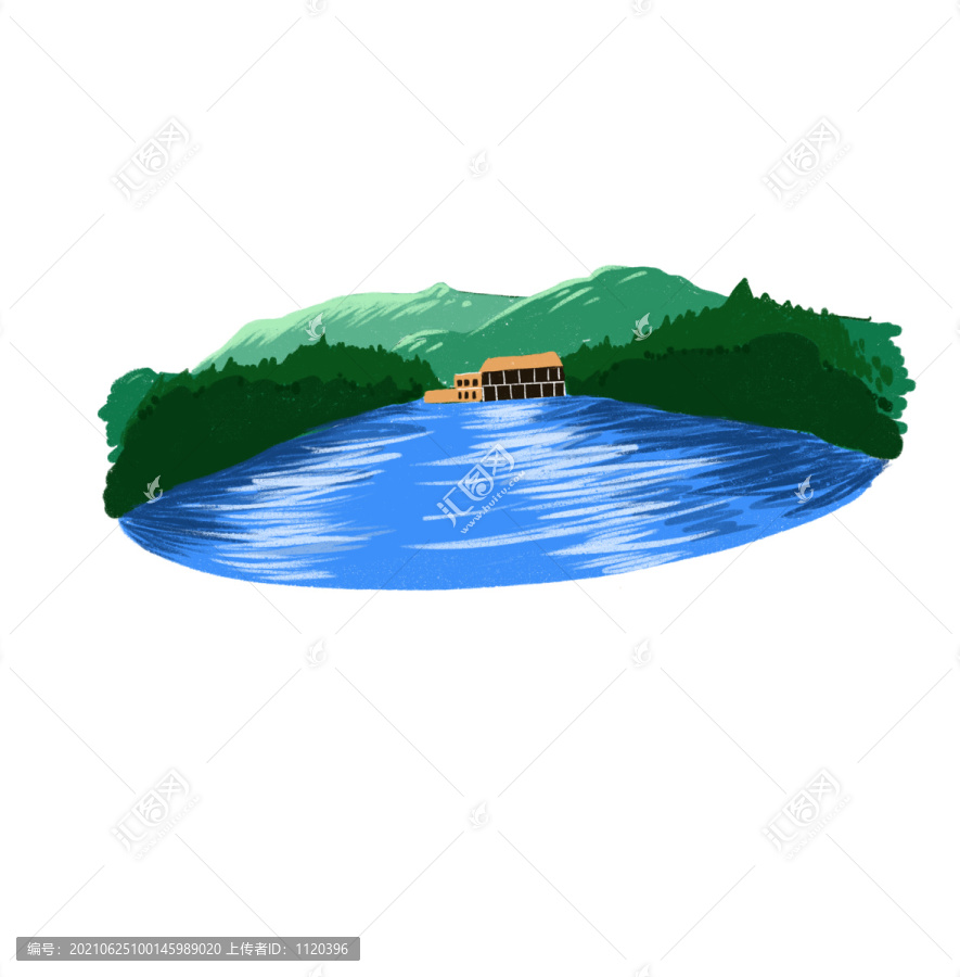 透明底水庫自然風(fēng)光插畫