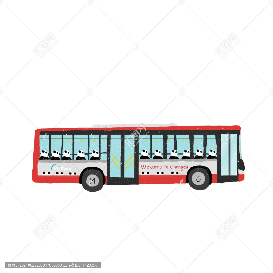 原创高清成都公交车插画