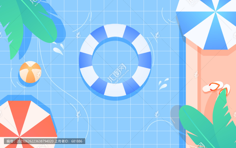 夏天出游旅行游泳池大暑節(jié)氣插畫