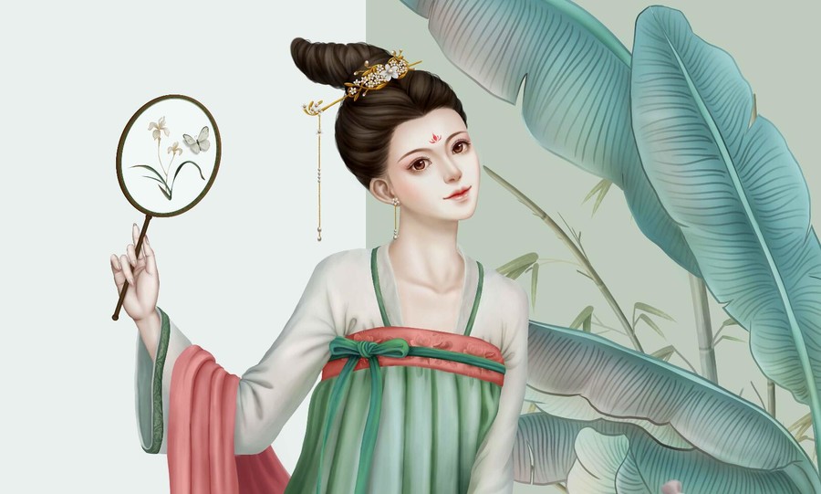 古風(fēng)唐裝持扇少女