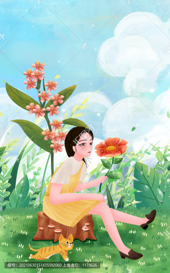 春天女孩封面插畫