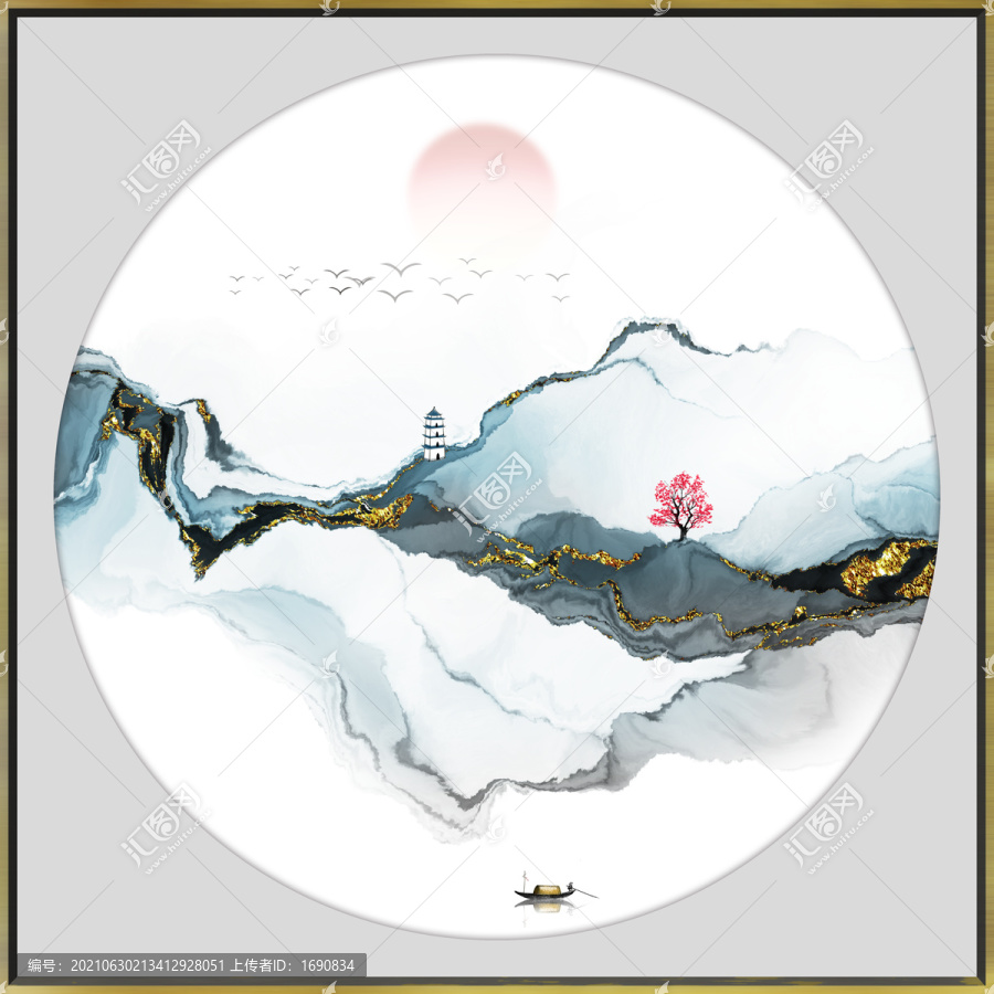 高端新中式山水水墨裝飾畫(huà)