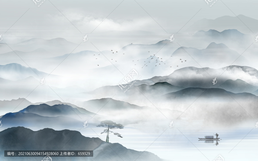 中國風山水壁畫