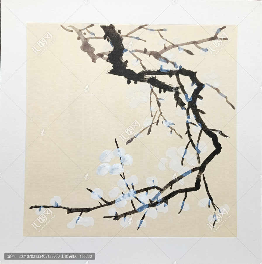 國(guó)畫白梅點(diǎn)花