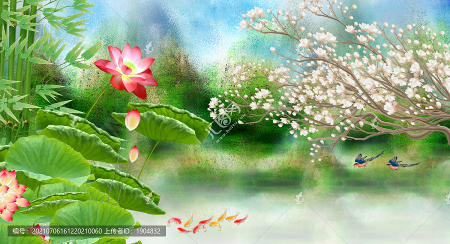 荷花背景墻