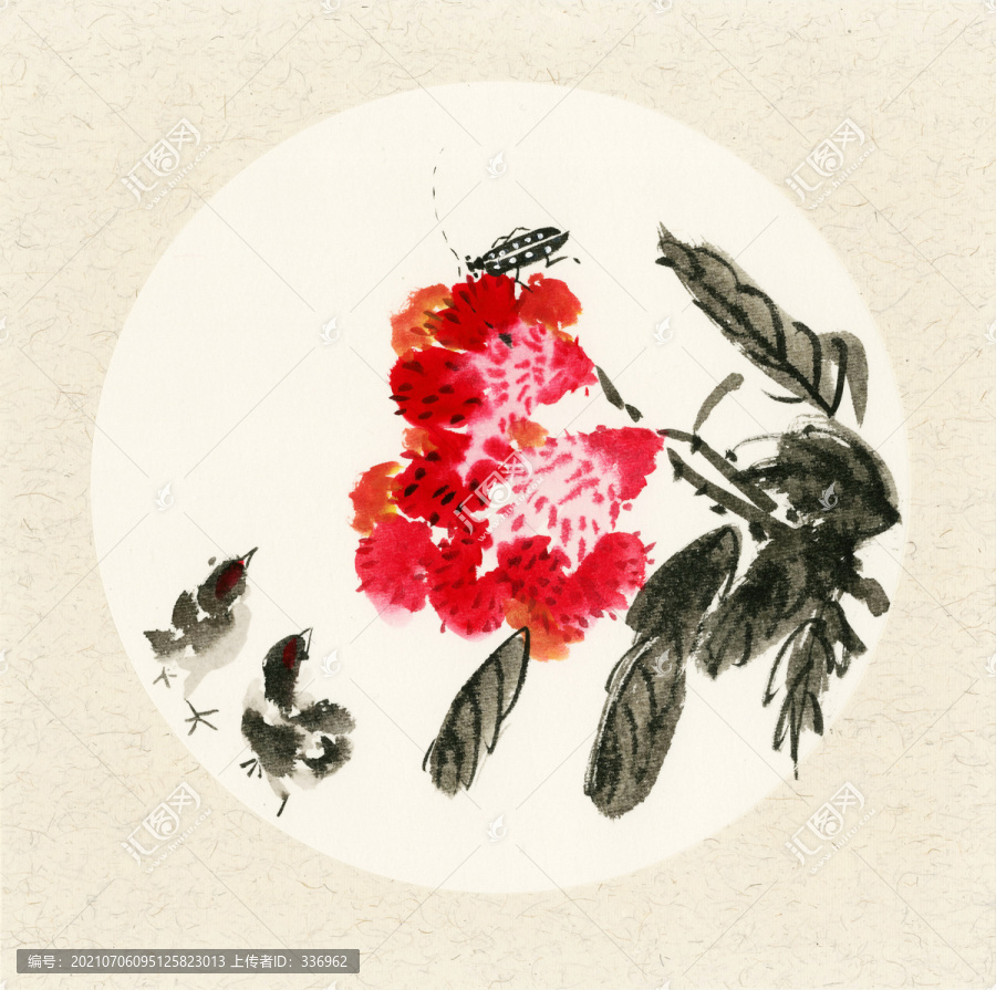國畫雞冠花