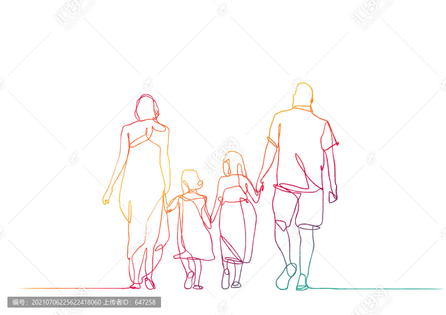 全家旅行線稿插畫