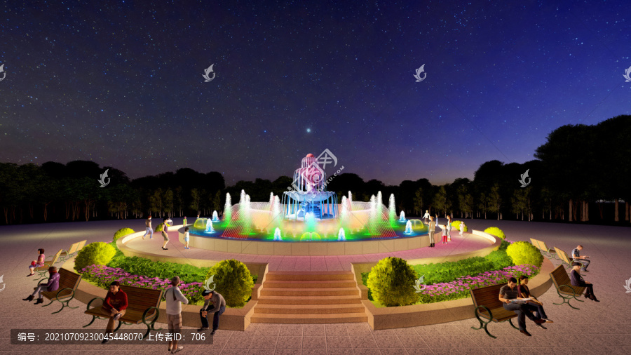 喷泉夜景景观设计方案效果图
