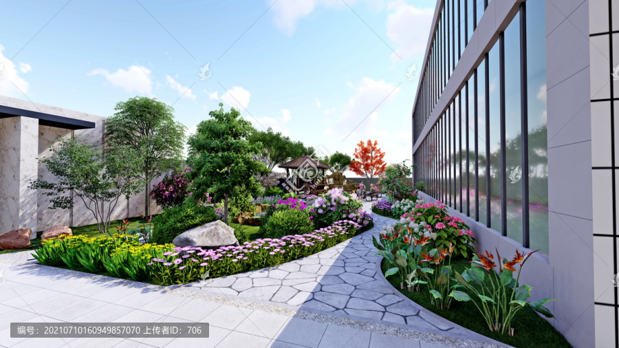 廠區(qū)庭院花園景觀設計方案效果圖