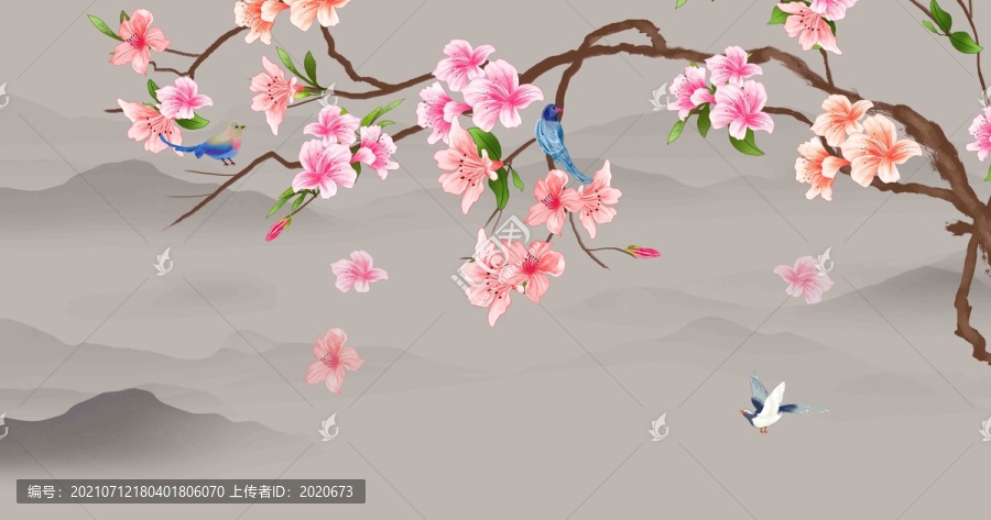 桃花山水掛畫壁畫