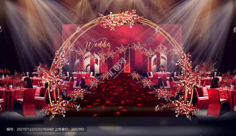 紅金色復古婚禮效果圖