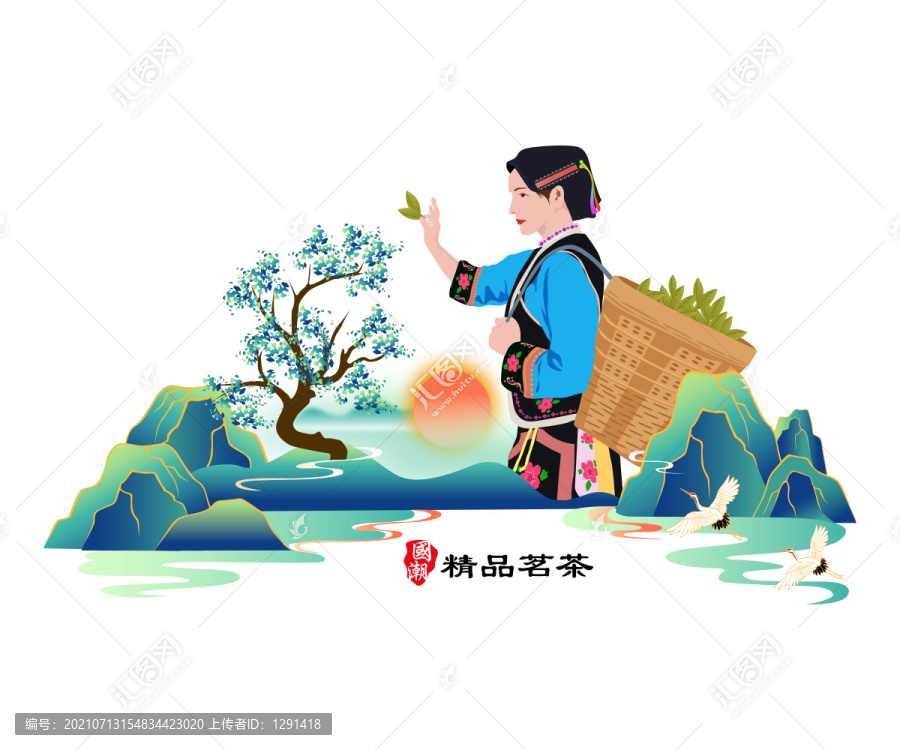 采茶包裝形象插畫