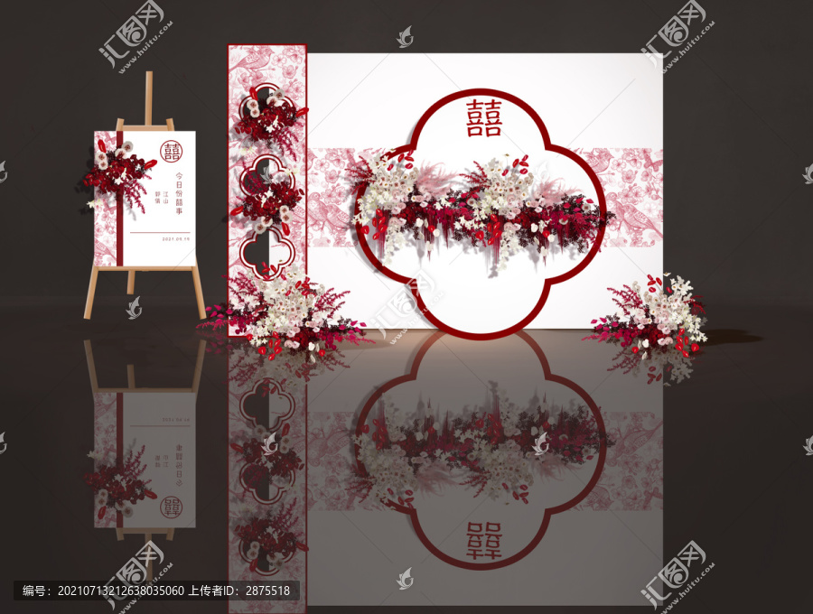 紅白新中式高端簡約婚禮效果圖