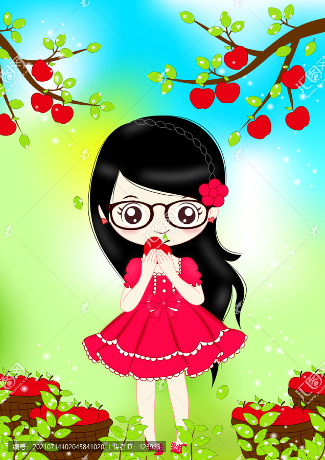 農(nóng)家女孩蘋果包裝插畫