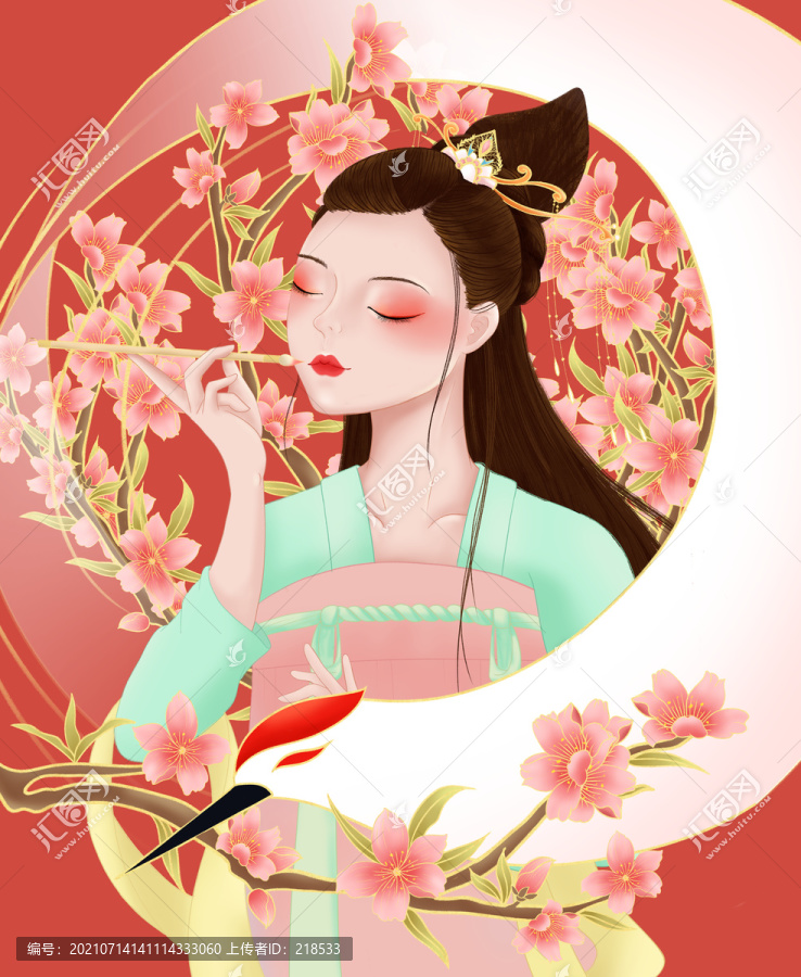 國風古風漢服化妝品口紅包裝插畫