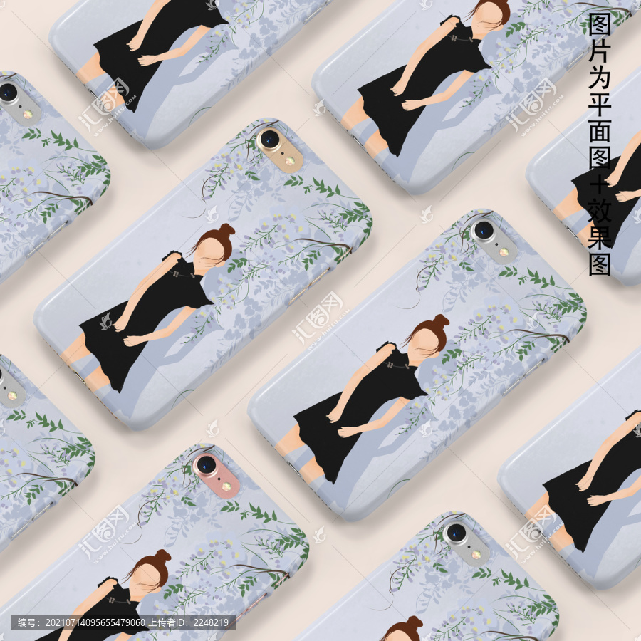 手機殼插畫紫藤旗袍女孩
