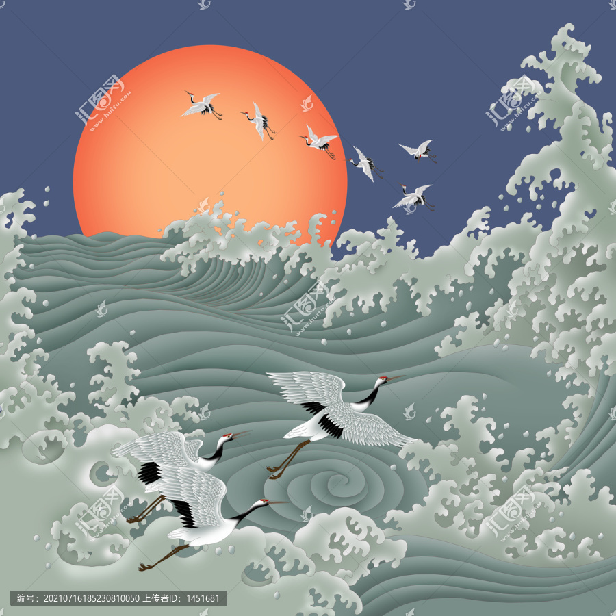 海浪波濤瑞鶴圖