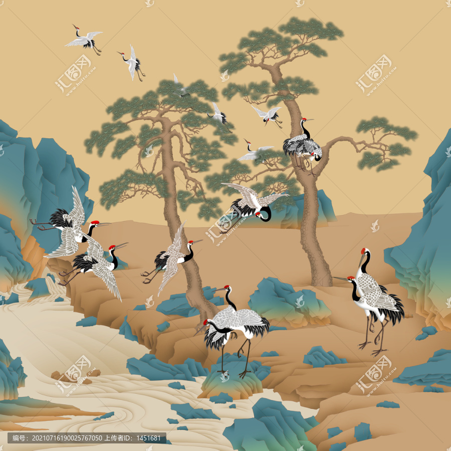 青綠山水松鶴圖