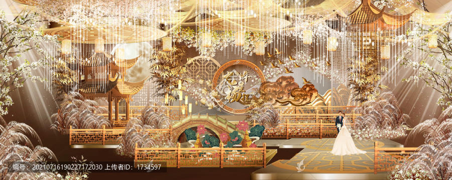 香檳金色新中式婚禮舞臺(tái)