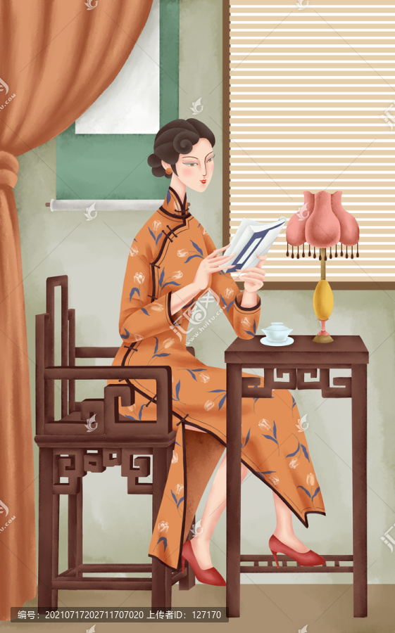 看書(shū)的穿旗袍女子