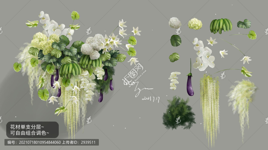 白綠色自然風婚禮效果圖花藝素材