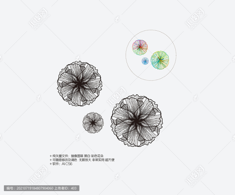 奢華黑白彩色花朵