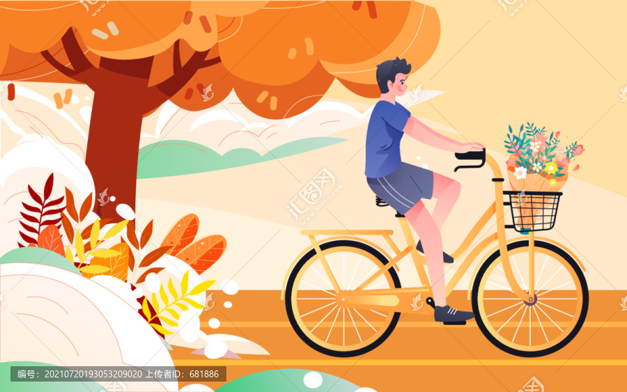 秋游出游国庆节日骑自行车旅游