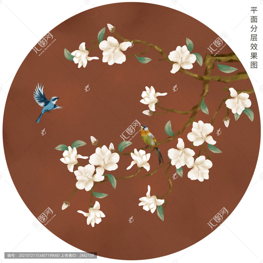 玉蘭圓形花鳥(niǎo)裝飾畫(huà)