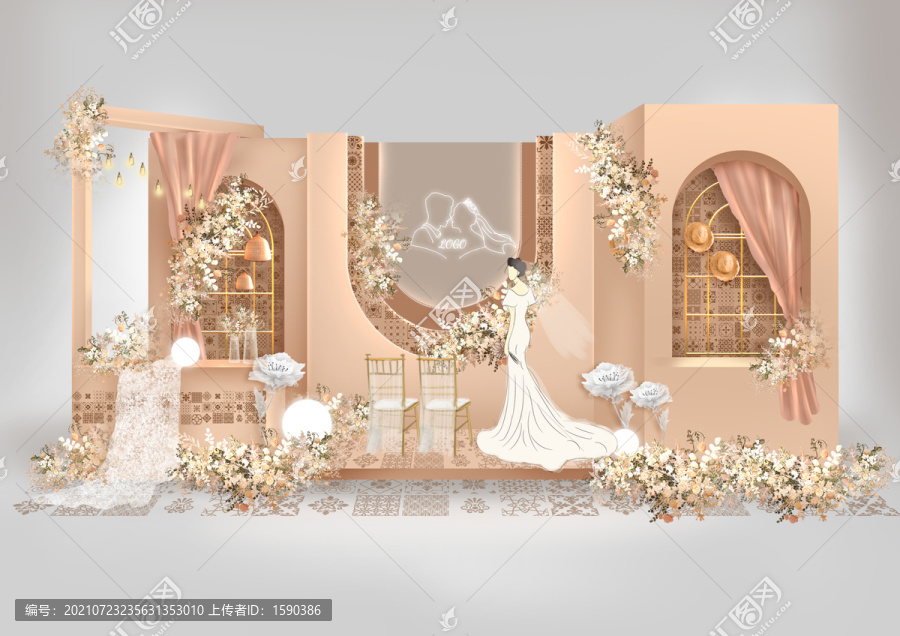 奶茶色香檳婚禮迎賓區(qū)效果圖
