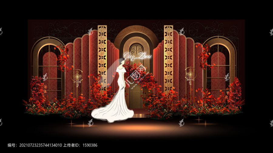 紅金歐式法式婚禮效果圖