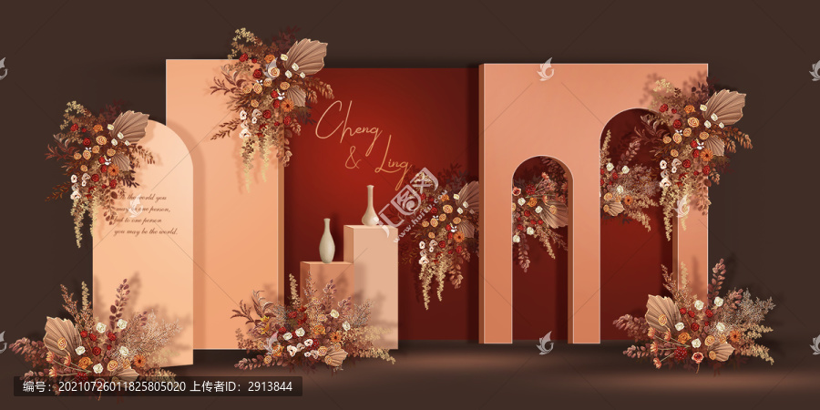 紅色香檳色簡約婚禮效果圖