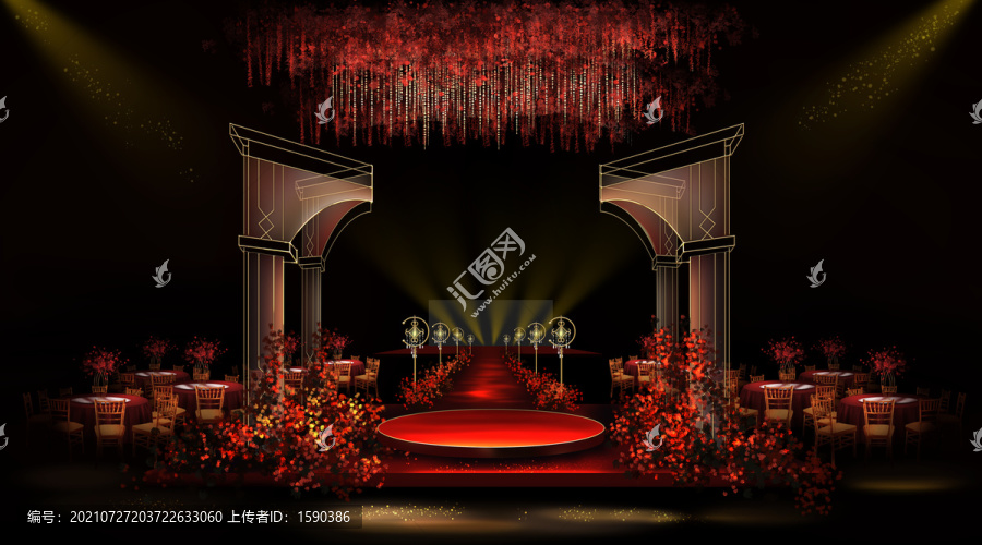 紅金婚禮廳內(nèi)效果圖