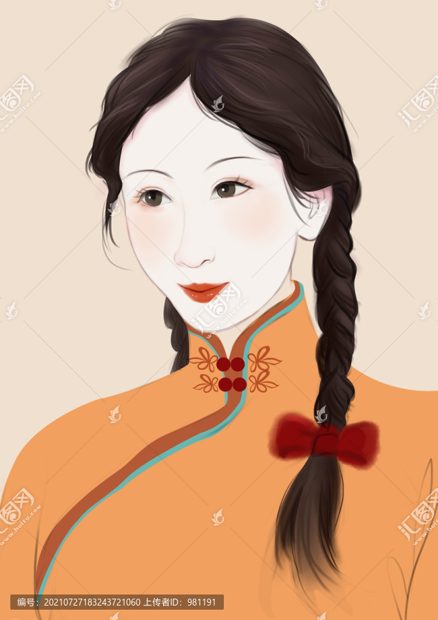 旗袍女孩手繪