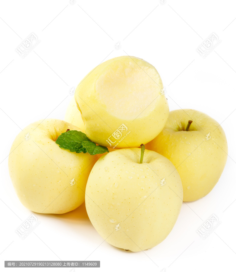 白底上的黄香蕉苹果