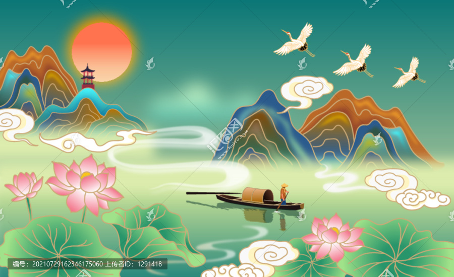 國潮山水插畫矢量畫