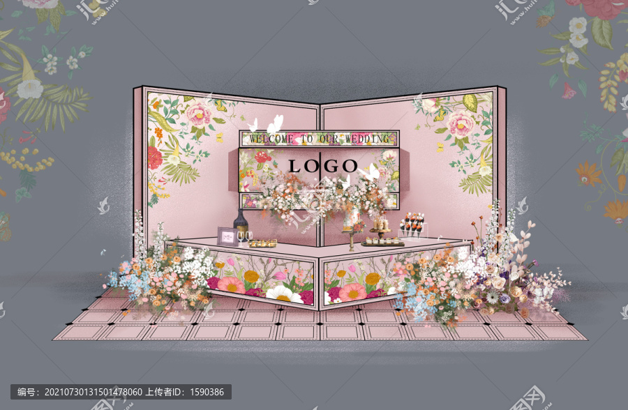 粉色婚禮展區(qū)法式田園婚禮