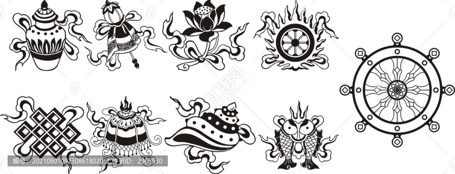 吉祥八寶藏教八寶八寶矢量圖
