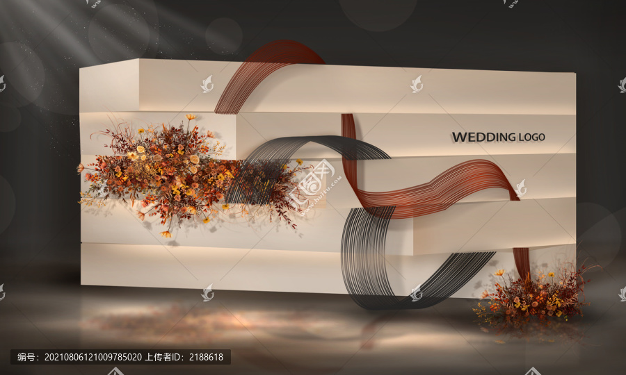 秀場風紅白簡約婚禮背景效果圖