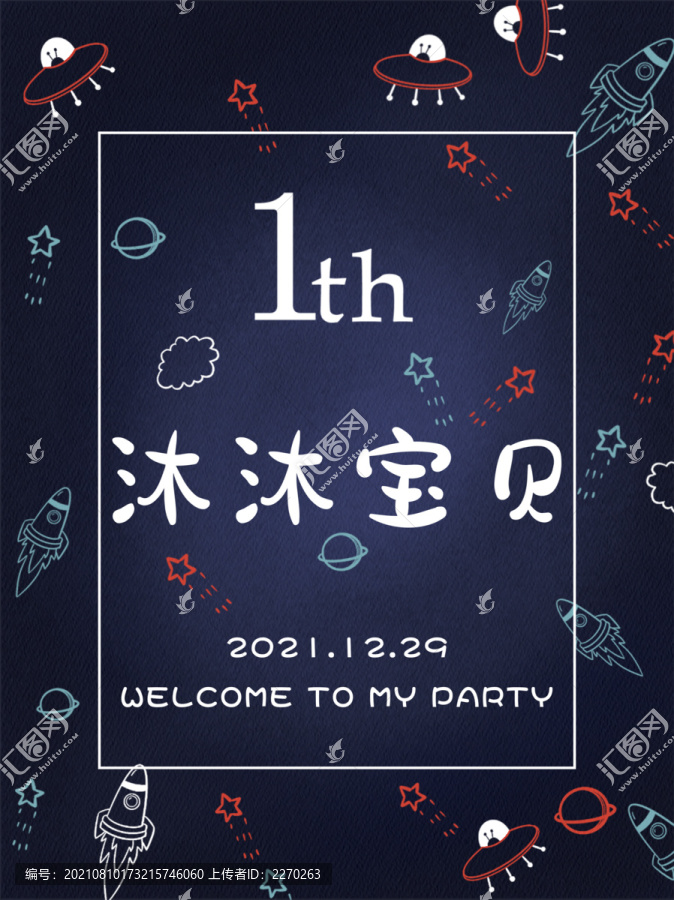 可愛卡通太空背景生日海報