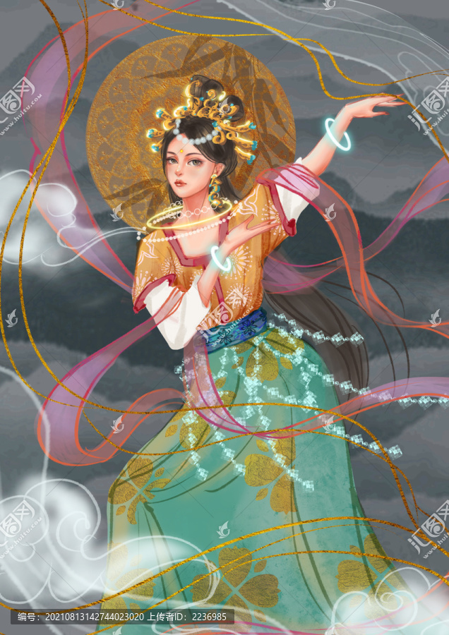 敦煌古風美女國潮漢服濃墨重彩