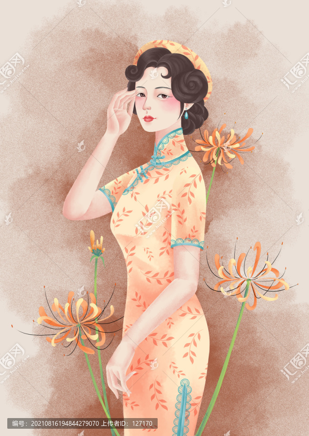 彼岸花旗袍美女